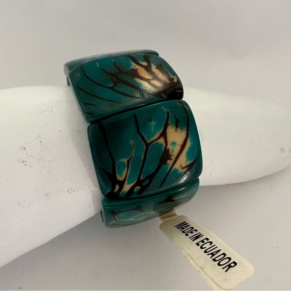 Womens‎ new Made in Ecuador turquoise Tagua nut wide cuff bracelet